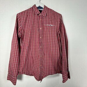 Scotch & Soda Mens Red Plaid Tokyo Toujours Button-Up Long Sleeve Shirt Large